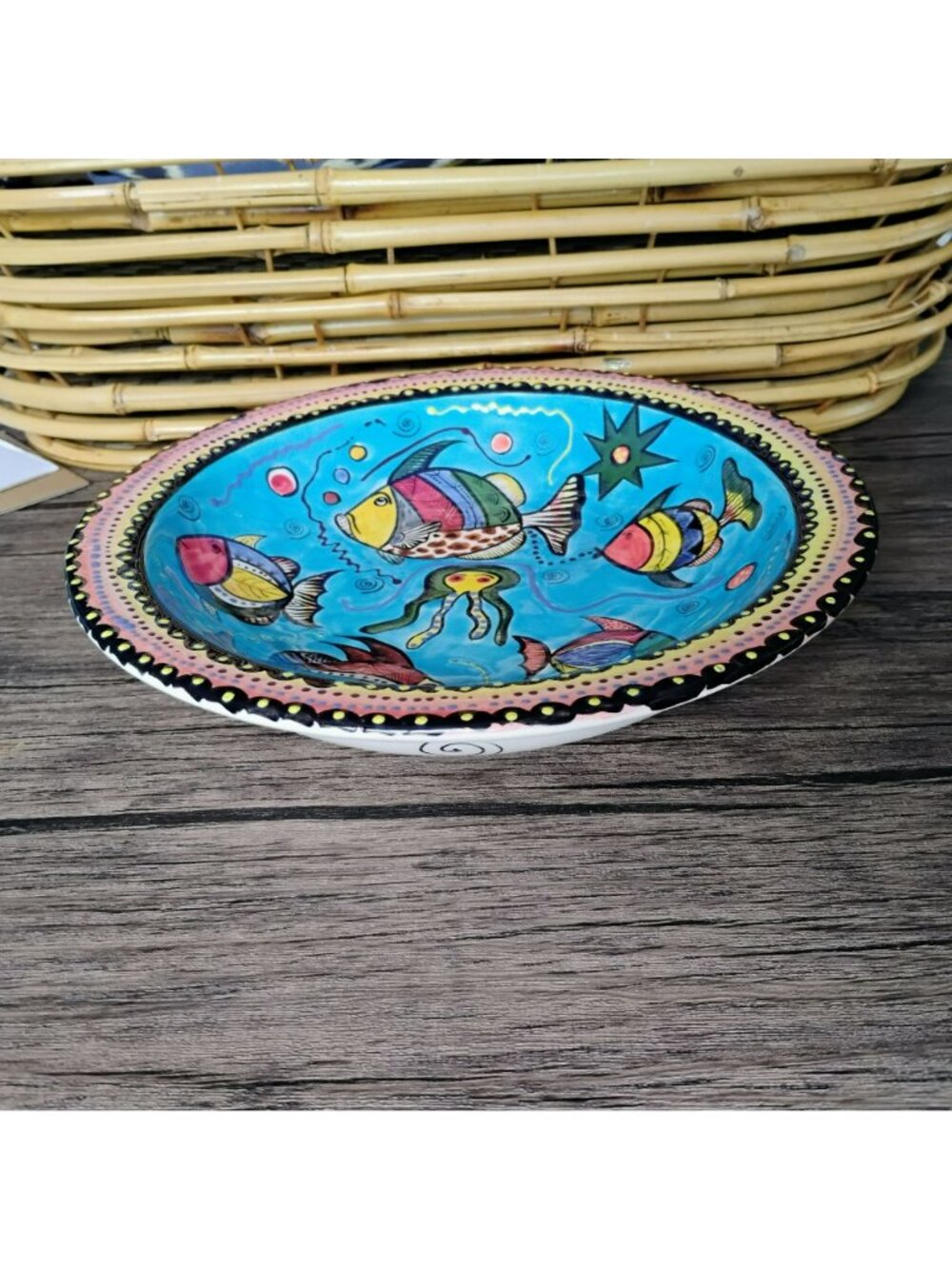 Vintage Penzo Pottery Zimbabwe 10” Fish Bowl Signed David Sipanda 2000 Folk Art - Picture 2 of 9
